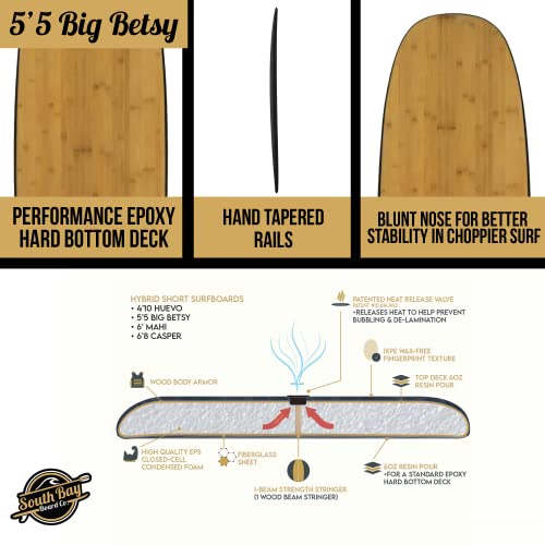 South Bay Board Co. - 4'10 / 5'5 / 6' / 6'8 / 7'7 / 8'4 / 9'6 Hybrid Surfboards - Shortboard & Longboard - Wax-Free Soft-Top Surfboard + Hard Epoxy Bottom Deck - Patented Heat Damage Prevention System