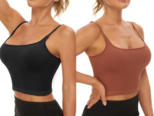 Image of Chilylori Seamless Sports Bra Cropped Tank Top with Adjustable Strap 2 Pack