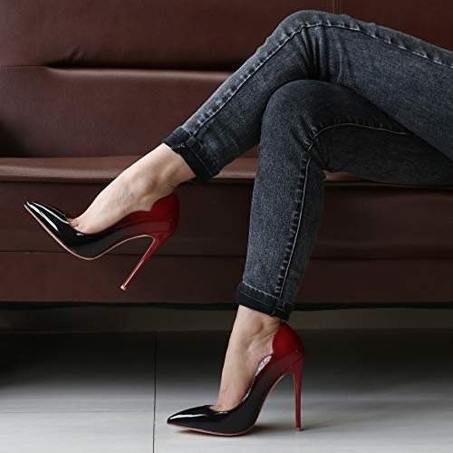 COLETER Women's Sexy Pointed Toe High Heels,4.72 inch/12cm Patent Leather Pumps,Wedding Dress Shoes,Cute Evening Stilettos