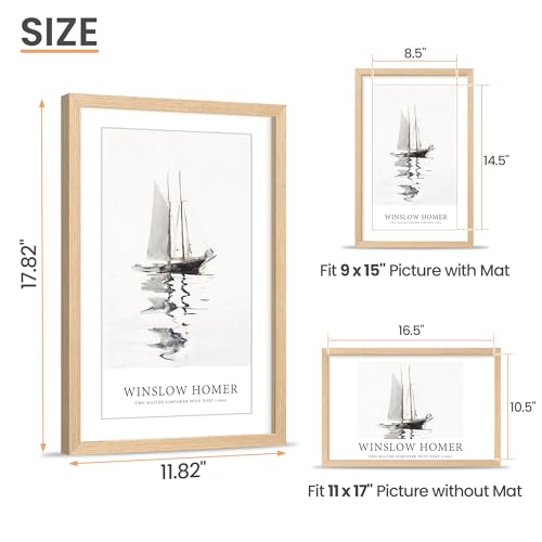 Image of upsimples 11x17 Picture Frame Solid Wooden, Nursery Decor, 1Pack Natural | 100% Solid Wood, Fit 9x15 with Mat and 11 x 17 Poster, Wall Decor or Tabletop Display, Safe For Nursery Kids Room