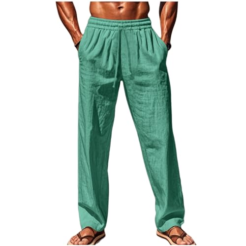 Xiaojmake Men's Linen Pants Beach Casual Summer Spring Lightweight Elastic Waist Drawstring Gauze Pants with Deep Pockets