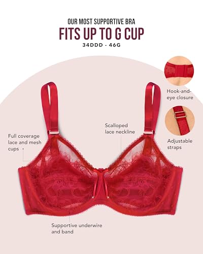 Image of Smart & Sexy Women's Full Coverage Unlined Underwire Bra, Lace & Mesh See Through Bra, Plus Size Lingerie Inspired Retro Bra