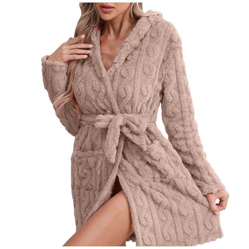 Peignoir en polaire corail pour femme, vêtements de nuit chauds et douillets de longueur moyenne