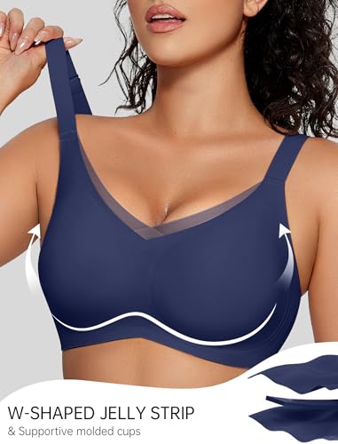 Image of OEAK Womens Wireless Jelly Bras V Mesh Comfortable Bralette Supportive Tshirt Bra No Underwire Seamless Push Up Everyday Bras