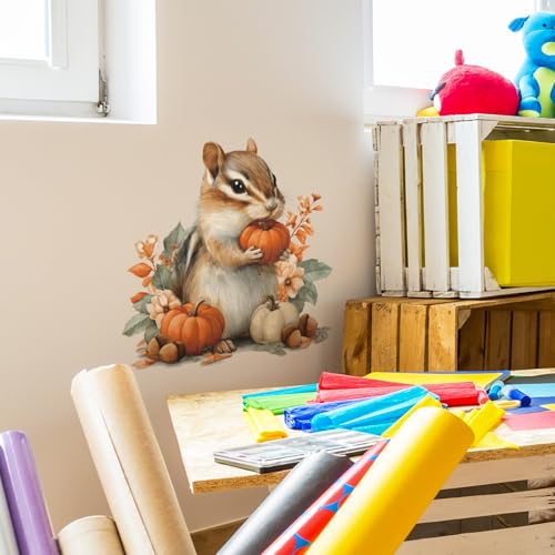Vinilo decorativo infantil de ardilla con calabazas y flores miniatura 4