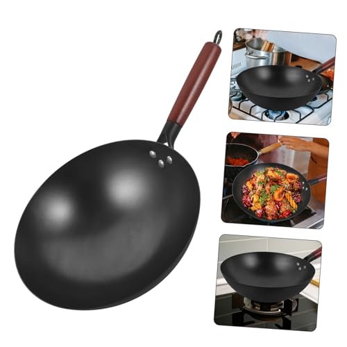 Wok tradicional de hierro con mango de madera LIFKOME miniatura 5