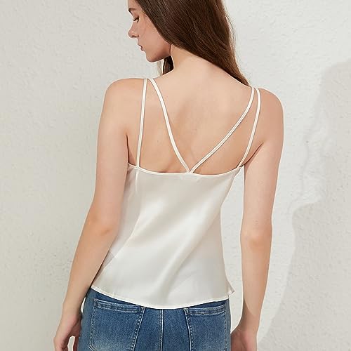 THXSILK Pure Mulberry Silk Camisole Tops for Women, Camis Silk Tank Top Spaghetti Strap, Basic Sleeveless Casual Camisole Blouse for Summer, Ladies Loose Cami Top Soft Silk (XXL, Pearl White) - Thumbnail 2