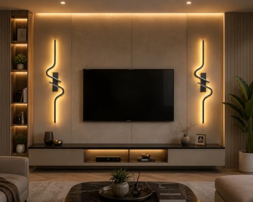 Image of FILLISKA Led Wall Highlighter Light, 3-in-1 Colour Changing, Luxurious Wall Decor (18 Watt MattBlack Wave-626)
