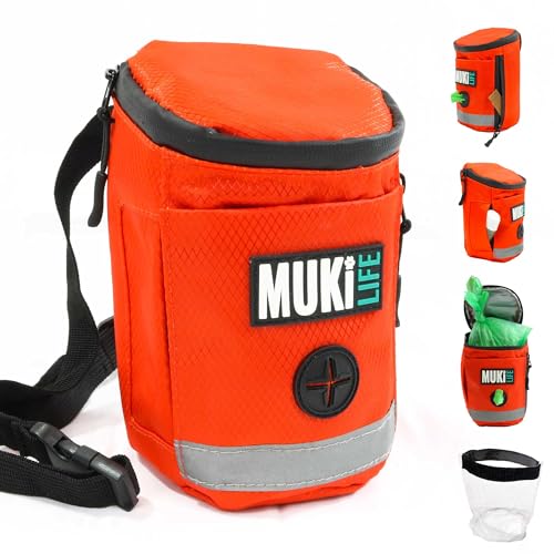 MUKi Life dog walking waste carrier pouch with odour proof zipper, for poop treats, bags and balls