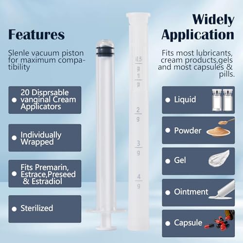 Image of 20 Pcs Disposable Vaginial Cream Applicator, with Dosage Markings Fit to Most Lub, Cream, or Gels
