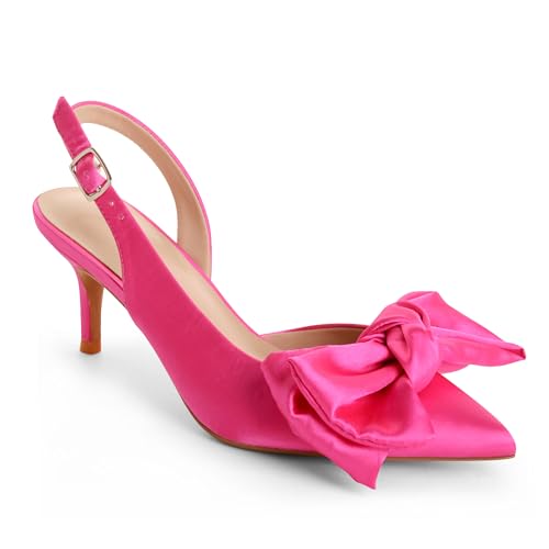 Kitten Heels for Women Closed Toe Bow Heels Shoes Pointed Toe Sling back Bow Heels