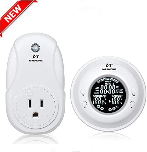 Nashone Digital Wireless Temperature Timer socket,Remote Control Thermostat Timer with LCD Display Electric Outlet Adjustable Heating Mode