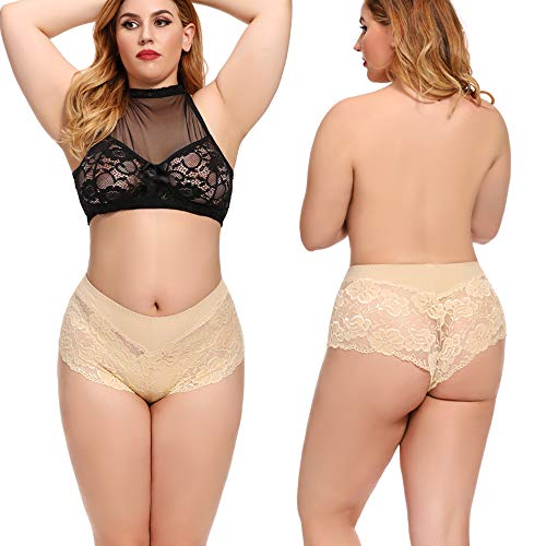 Image of Sexy Underwear For Women, Plus Size Lace Boyshorts Panties Soft Boxers Panty With Cotton Crotch, 6 Pack