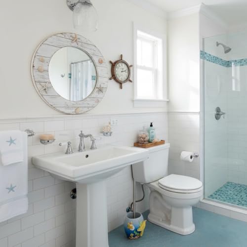 Image of 4 Inch Turtle Toilet Brush Holder, Resin Ocean Bathroom Decor | Resin mother & baby turtle, hygienic lid, ocean blue coastal decor, cute bathroom organizer, YHHRESINKING
