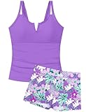 TyeSmo Girls Swimsuit Size 7 V-Neck Cutout Girls Tankini Swimsuit Girls Bathing Suits Size 7-8 Tropical Floral Girls' Swimwear with Shorts Girls Swimsuit Size 8 Bathingsuit for Girls 2 Piece Swimsuit