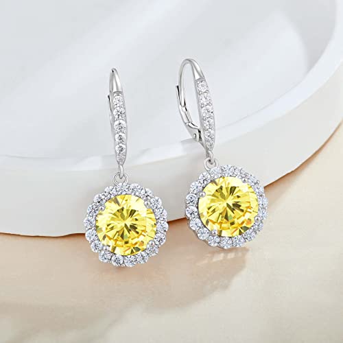 Crystal Earrings For Women Trendy - Guesma 10Mm Sterling Silver Dangle Earrings Topaz Round Created Birthstone - Infinity Leverback Earrings Gifts Jewelry For Evening Wear #TOP1