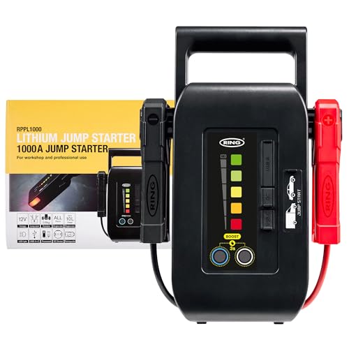 RING Professional Cordless Lithium Jump Starter For All 12V Vehicles up to 10L With a Built-in Work light For Safety