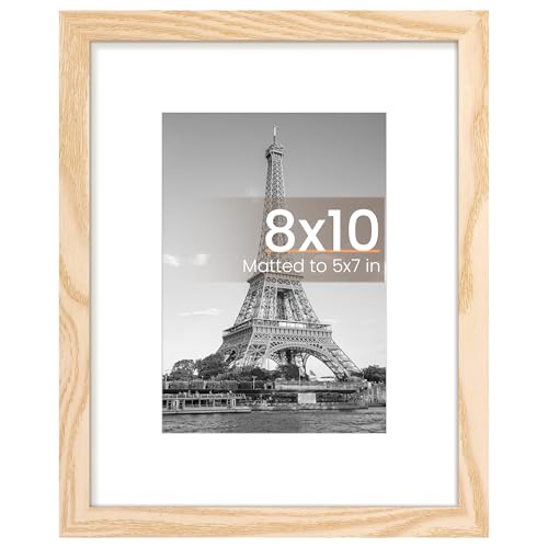 Image of upsimples 8x10 Picture Frame, Display Pictures 5x7 with Mat or 8x10 Without Mat, Wall Hanging Photo Frame, Natural Style, 1 Pack