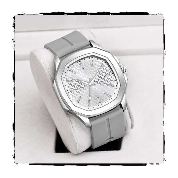 Acnos Octagon Luxury Quartz Watch for Men & Women – Stainless Steel Case, Textured Dial, Silicone Strap Fashion Wristwatch
