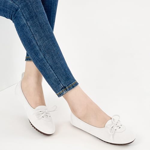 Image of Ecetana Flats for Women Dressy Shoes Round Toe Comfortable Faux Suede Slip On Foldable Ballet Flats for Casual Work