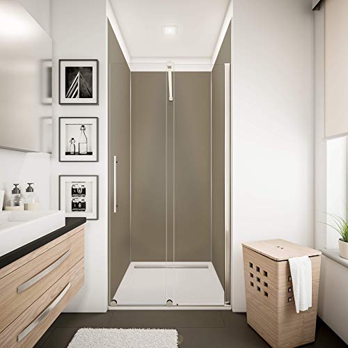 Schulte lot 3 panneaux muraux 90x210 cm + 5 profilés (2x finition, 1x extension, 2x angle), revêtement salle de bain douche, épaisseur 3 mm, taupe, livré avec adhésif double face