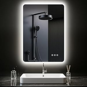 PESENXAN Badezimmerspiegel mit Beleuchtung 50 x 70cm, LED Spiegel Bad mit Antibeschlag, 3 Lichtfarben, Dimmbar, Rechteckig Badspiegel mit Touch-Schalter, Speicherfunktion, Horizontal/Vertikal Montage