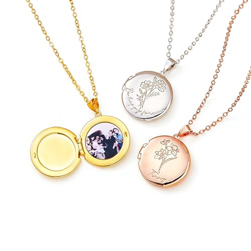 Collier médaillon rond gravé en argent avec photos cachées