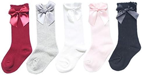5 Pairs Anti skid Bow Spanish Baby Girls Knee High Socks Cotton Newborn Socks Stockings 0-3 Years