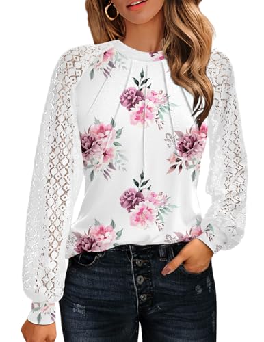 Image of HOTOUCH Women's Lace Long Sleeve Spring Dressy Casual Business Work Trendy Shirts