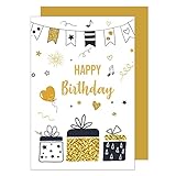 Edition Seidel tarjeta de cumpleaños de primera calidad con repujado en oro fino y sobre - tarjeta de felicitación de cumpleaños para hombres y mujeres (G2894 SW022)