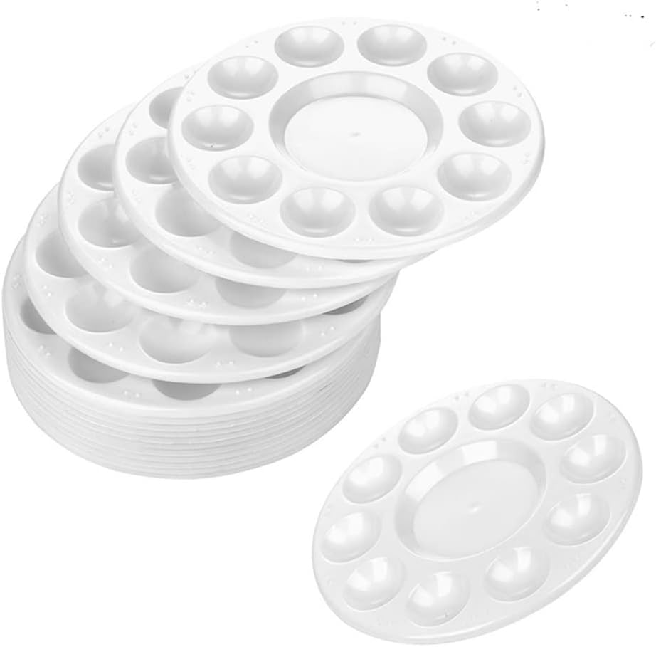 15pcs White Round Paint Tray Palettes Plastic Pallets Oil Watercolor Craft DIY Art Painting