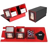 Yoobao デッキケース ストレージボックス トレカケース 取り外し可能な小箱3つ付き カードケース 大容量 トレーディングカードケース 仕切り板4つとマグネットローダー１つ付き ダブルスリーブカード200枚収納 PUレザー 各種 カードゲーム BOX MTG/遊戯王/統率者戦/デュエマ スリーブ対応 card case (黒内装赤)