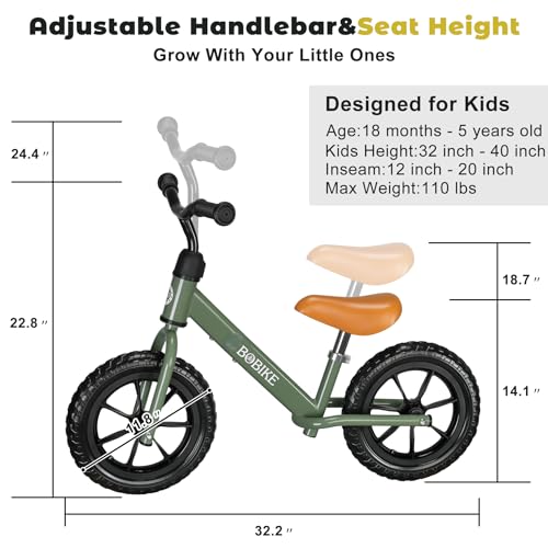 Image of Bobike Toddler Balance Bike Toys for 2 to 5 Year Old Girls Boys Adjustable Seat and Handlebar No-Pedal Training Bike Best Gifts for Kids