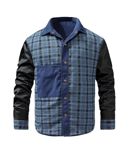 Image of FTIMILD Men's Flannel Lined Shirt Jacket Rugged Snap Button Shacket Cowboy Western Style Long Sleeve Outdoor Fall Jacket