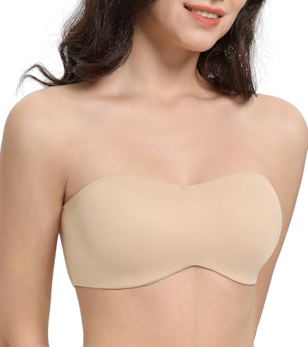 Lemorosy Women's Multiway Strapless Bra Plus Size Unpadded Unlined Minimizer Seamless Bandeau(Beige,34E) - Image 3