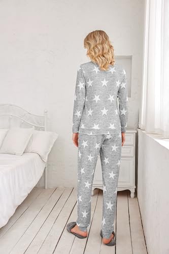 Image of Ekouaer 2 Pack Pajama Sets for Women,Long Sleeve Top With Jogger Pants Lounge Set Sleepwear with Pockets