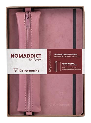 Carnet de notes Clairefontaine A5 avec trousse en cuir rose pour le bureau