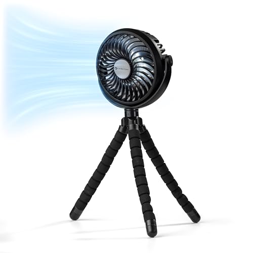 Image of Comfort Zone Portable Stroller Fan, 3-Speed Rechargeable Clip-On with 360° Flexible Tripod, Battery Operated Cooling Fan for Strollers, Car Seats, Cribs, Treadmills, Black