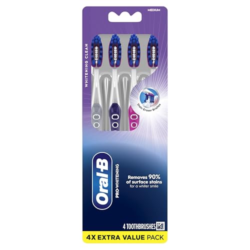 Image of Oral-B 3D White Deep Stain Remover toothbrushes, 4 Count Toothbrush Medium, Removes 90% of Surface Stains, whitens Teeth, deep Reach, removes Plaque and Stains Tooth Brush