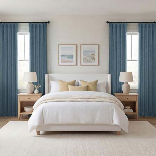 Image of HPD Half Price Drapes - Faux Linen Curtains for Living Room (1 Panel) - 50W X 96L - Textured Room Darkening Curtains for Bedroom 96 Inches Long - Drapes for Home Decor, Reverie Blue