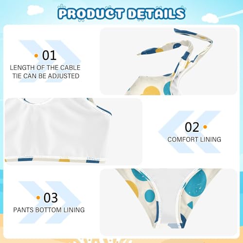 KLL Blue Gold Pois Polka Dots Girls 2 Piece Bikini Set Scoop Neck Swimsuit Swimwear Adjustable Shoulder Strap4