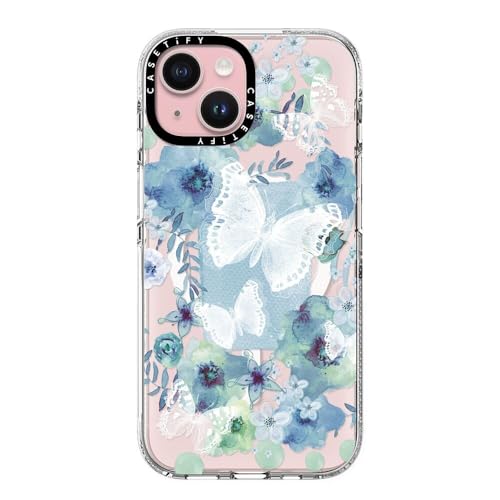 CASETiFY Clear iPhone 15 Case [Not Yellowing / 6.6 ft. 3X Military Grade Drop Protection/Compatible with Magsafe] - My Blue Butterfly Garden - Clear by CASETiFY - Used condition - US$33.58