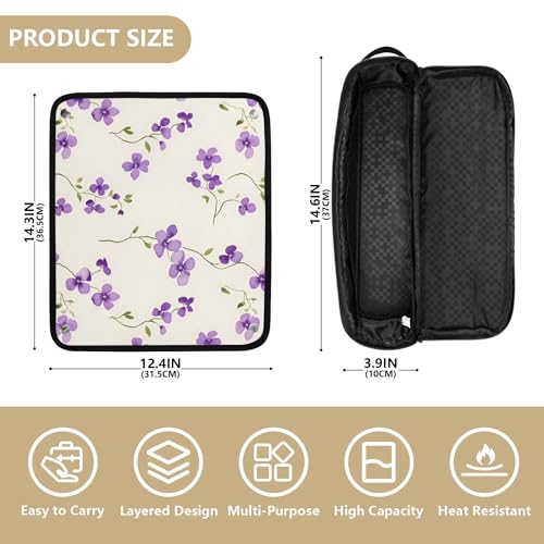Bolso de Viaje para Herramientas de Cabello Floral Morado con Tapete Resistene al Calor (Desmontable), Bolsa 2 en 1 para Almacenaje de Planchas y Rizador miniatura 4