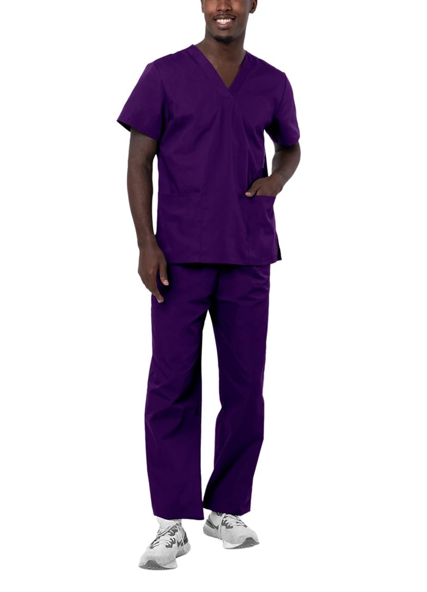 Adar Universal Unisex Scrubs - Unisex Drawstring Scrub Set - 701 - Purple - 3X
