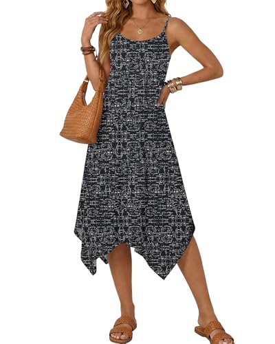 Image of AUSELILY Women's Summer Dresses 2026 Casual Sleeveless Spaghetti Strap Sundress Asymmetrical Midi Dress with Pockets