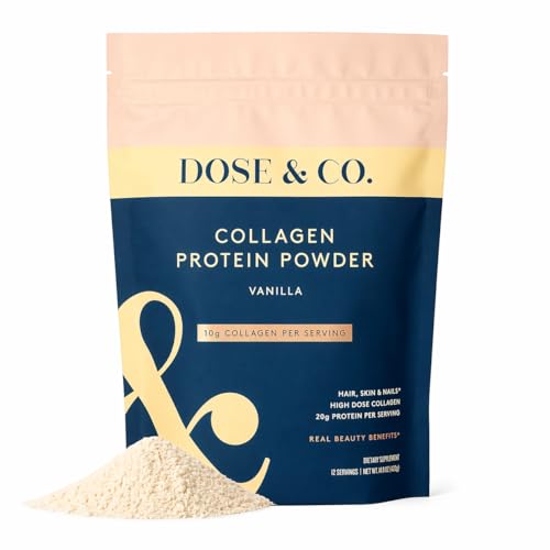DOSE & CO. Collagen Protein Powder Vanilla 14.8 Oz | Hydrolyzed Type I & III Bovine Collagen with 20g Protein per Serving - Supports Muscle Recovery Hair Skin & Nails | Non-GMO & Gluten Free