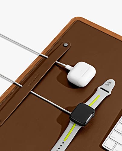 Image of DailyObjects Dart Large Premium Vegan Leather Desktop /Laptop Desk Mat for Work from Home /Office /Gaming | Cable Organiser & Hideway Storage | Extended Mousepad & Water-Resistant - Tan - Model - R2