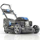 Hyundai Tondeuse à Gazon Thermique 56 cm autotractée avec démarrage électrique, Moteur 4 Temps 196 CC, Mulching et éjection, bac 70 L, 8 hauteurs de Coupe – Edition Noire