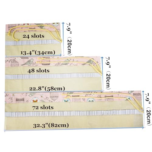 Image of Lopenle Butterfly Colored Pencil Wrap Canvas Floral Roll Up Holders Birds Pencil Organizers for Artist Coloring Travel Storage with 24 Slots(Flower Butterflies Birds)