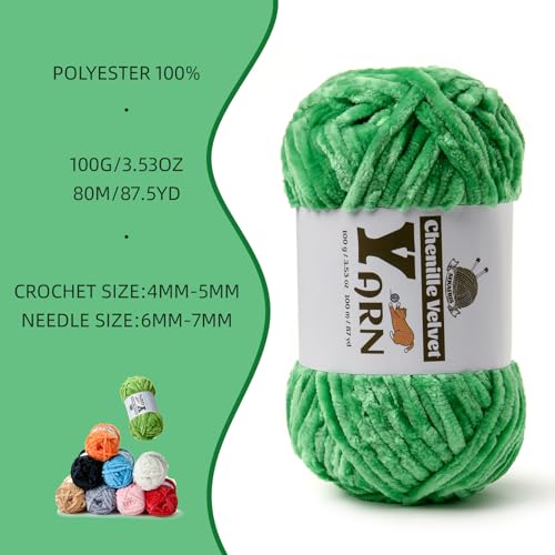 Image of 3 Pack Plush Chenille Chunky Yarn - Fluffy Velvet Yarn Crochet for Blanket Knitting and Crocheting - Soft Baby Yarns for Crocheting - Amigurumi Crochet Yarns 100g (87yds) (3 Christmas Green)